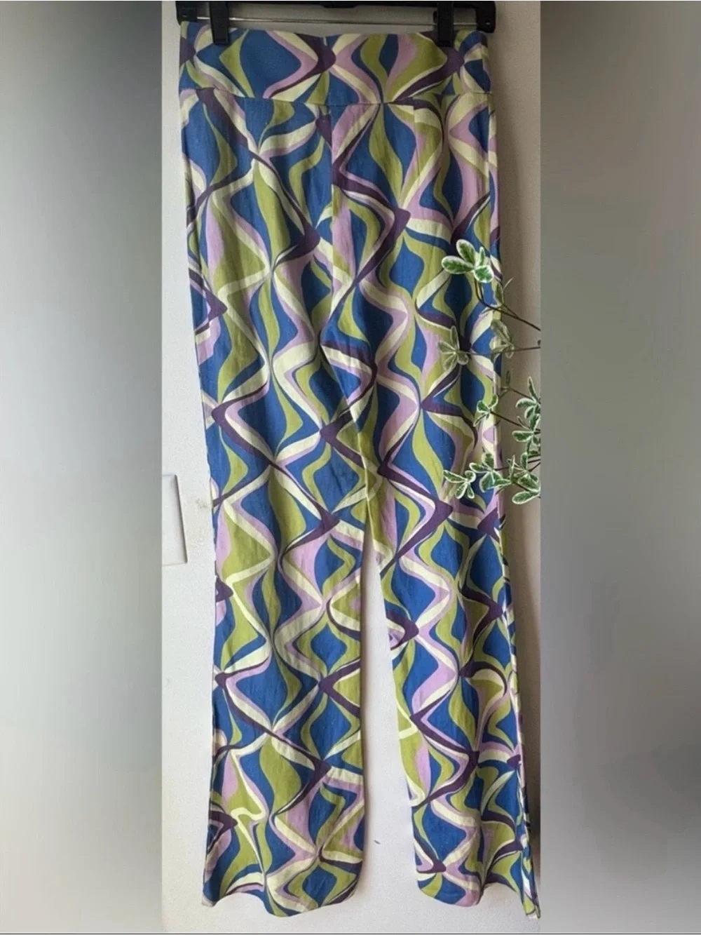 NWT Zara Abstract Print Linen Blend Wide Leg Pants S